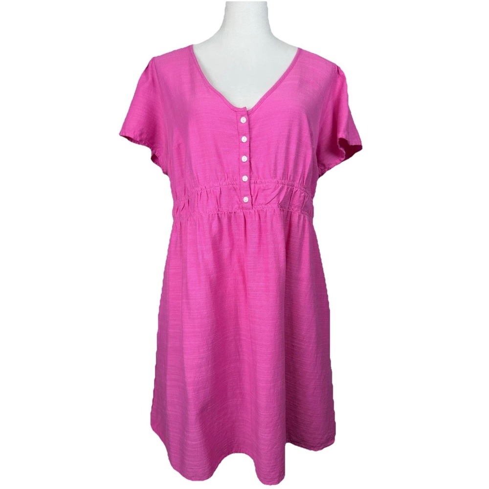 Isabel‎ Pink Baby Doll Dress Sz M Short Sleeve Elastic Waist Pockets Cottagecore